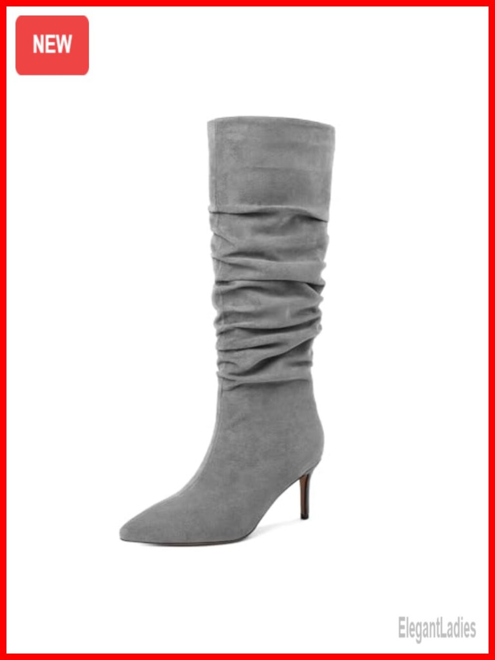 Womens Slouchy Knee High Boots Kitten Heel Pointed Toe Side Zip Mid Calf